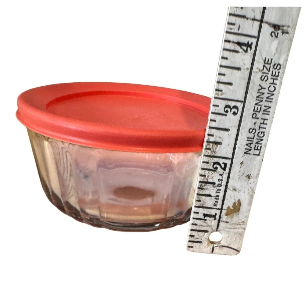 Anchor Hocking‎ Glass 2 Cup Ribbed Prep Food Storage Bowls Red Lid Set 4 Vintage